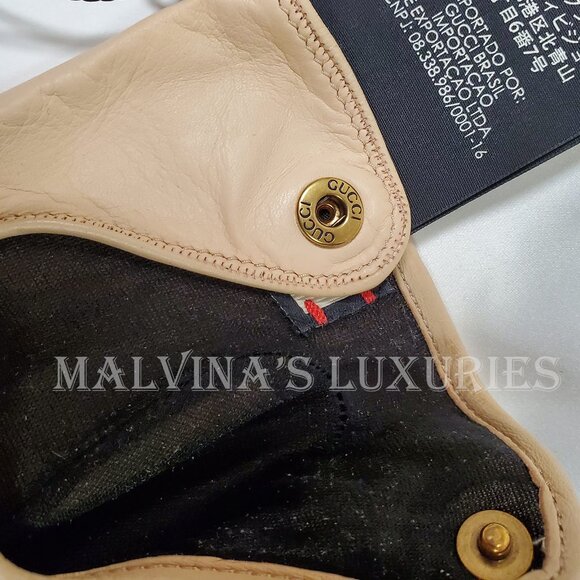 GUCCI GLOVES 477970 BEIGE LEATHER HEART CUT-OUT CAT FELINE HEAD - Picture 10 of 12